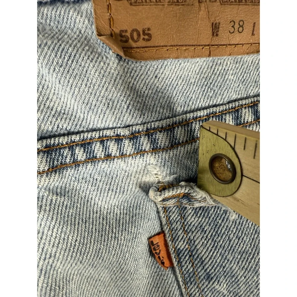 Levis 505 Jean Shorts Mens 38 Distressed Denim Orange Tab 90s Vtg Made‎ In USA